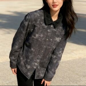 Woolrich Teddy Jacket Size M Black Sherpa Fleece Shearling Collar Winter Coat